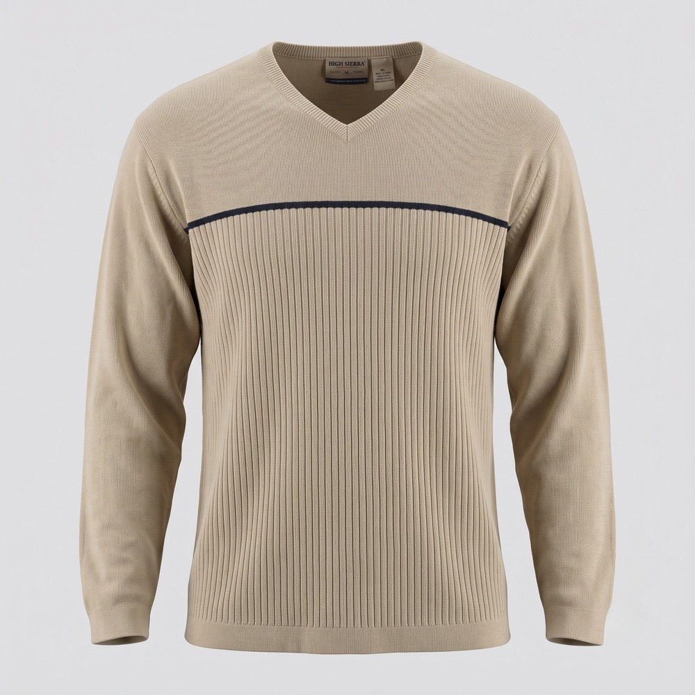 High Sierra Men‎ XL Beige Cotton Sweater V-Neck Vintage Ribbed Striped Australia